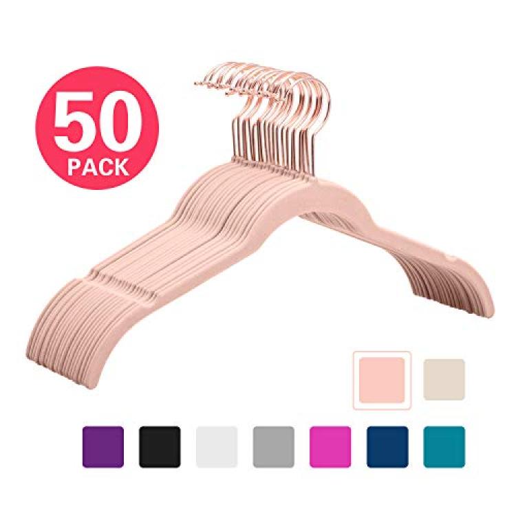 MIZGI Premium Kids Velvet Hangers (Pack of 50) with Copper/Rose