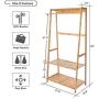 Ufine Bamboo Clothing Garment Rack Heavy Duty Coat Hanging Rack with 6 Hooks, 3 Tier Storage Shelves for Clothes Shoes Hats, in Entryway, Bedroom, Living Room, Guest Room, Apartment and Dorm