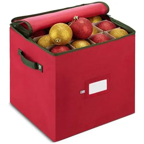 ZOBER Christmas Ornament Storage Boxes with Zippered Closure - Protect & Keeps Safe Up to 64 Holiday Ornaments & Xmas Decorations Accessories, Durable Non-Woven Ornament Storage Container, Two Handles ZOBER Christmas Ornament Storage Boxes with Zippered Closure - Protect & Keeps Safe Up to 64 Holiday Ornaments & Xmas Decorations Accessories, Durable Non-Woven Ornament Storage Container, Two Handles