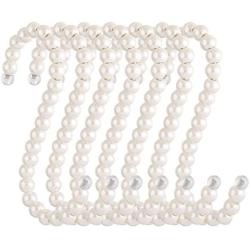 RuiLing 5-Pack White Pearl Beads Hanging S Hooks S Shape Non-Slip Ornament Hook- S Shaped Creativity S Hooks, for Closets, Wardrobe, Clothing Shop, Shopping Mall