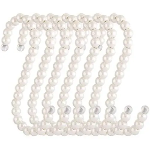 RuiLing 5-Pack White Pearl Beads Hanging S Hooks S Shape Non-Slip Ornament Hook- S Shaped Creativity S Hooks, for Closets, Wardrobe, Clothing Shop, Shopping Mall