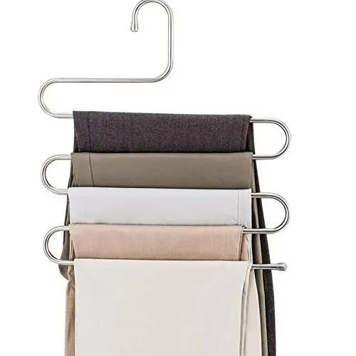 LEF 3-Pack S-Type Stainless Steel Hangers for Space Consolidation, Scarfs, Closet Storage Organizer for Pants, Jeans, Ties, Belts, Towels