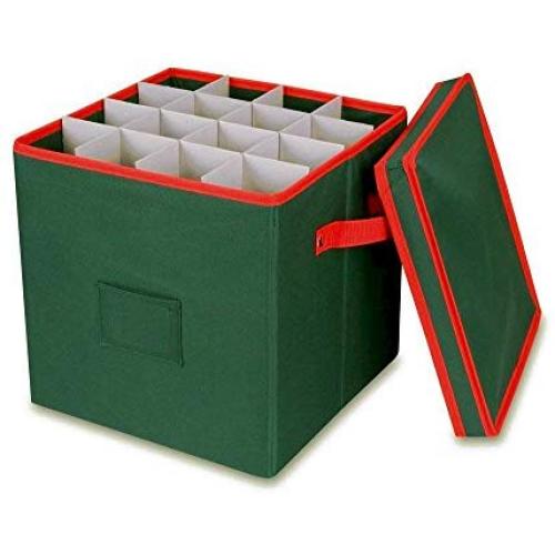 Christmas Ornament Storage Boxes with Lid - Adjustable Dividers and 4 Adjustable Layers - Holds up to 64 Round Ornaments - Holiday Storage (Green)