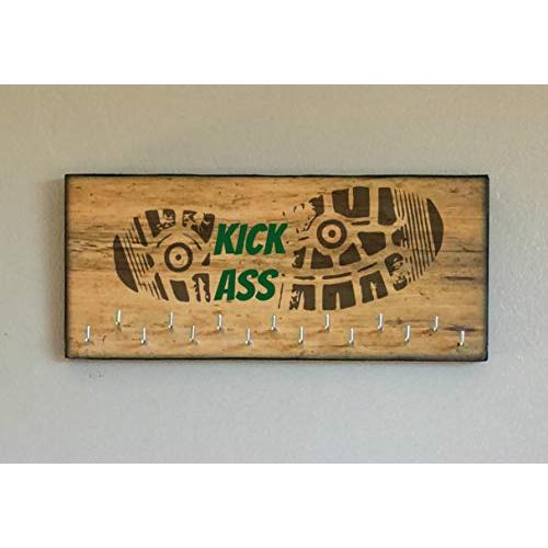 Race Medal Holder/Running Medal Hanger - KICK ASS - Wood Wall Mounted Medal Organizer. CUSTOMIZATION Available