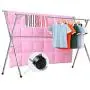 Reliancer Free Installed Clothes Drying Rack Stainless Steel Foldable Rack Hanger Space Saving Retractable 43.3-59 inch Clothes Rack Adjustable Clothes Hanger Rolling Rack with 4 Casters & 10 Hooks