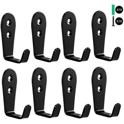 Flyisland Wall Hooks 8 Pcs, Coat Hooks Garage Hook Wall Mounted Hat Hangger Hooks Robe Hook Single Coat Hanger Heavy Duty (8 Pack, Black)