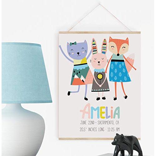 Woodland Nursery Art with Personalized Baby Girl Birth Stats, Poster Hanger Available Woodland Nursery Art with Personalized Baby Girl Birth Stats, Poster Hanger Available