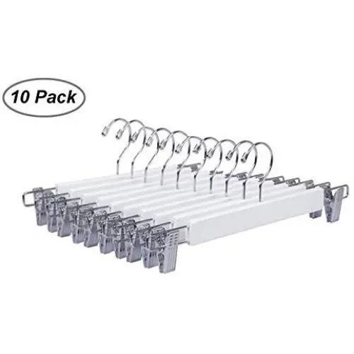 Amber Home Solid Gugertree Wooden Pant Skirt Hangers Clamp Hangers Slack Hangers with 2-Adjustable Anti-Rust Clips White Finish (10 Pack) Amber Home Solid Gugertree Wooden Pant Skirt Hangers Clamp Hangers Slack Hangers with 2-Adjustable Anti-Rust Clips White Finish (10 Pack)