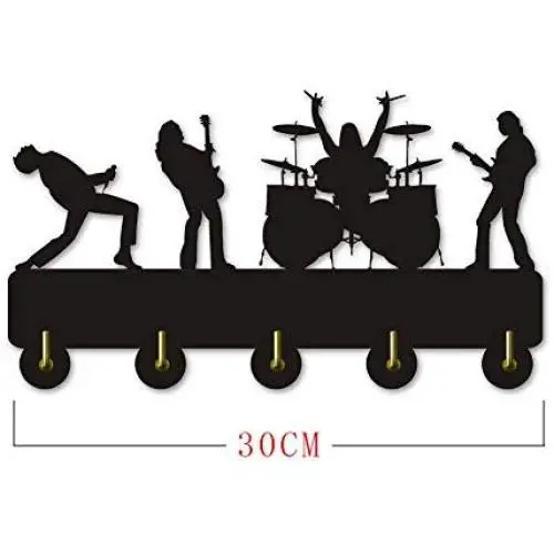 I Love Music Rock Wooden Hanger Unique Gift Clothes Hat Key Hook/Coat Rack/Wall Hook Home Decoration Wall Stickers Kitchen Bathroom Towel Hook,Black Wall Mounted Hook