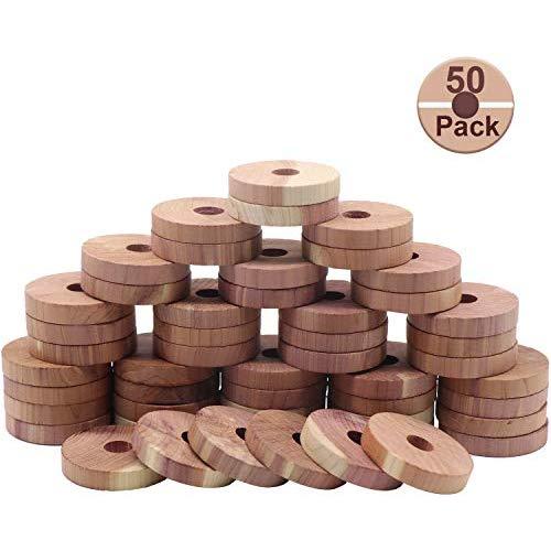 YiSeyruo Cedar Blocks for Clothes Storage - 100% Natural Red Cedar Balls Cedarwooden for Closet Hangers and Drawers Set of 50 Cedar Rings