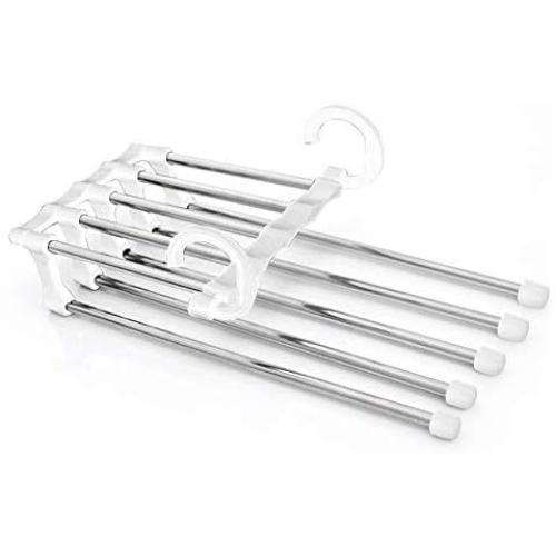lliang Hangers 5 Tier Multi-Function Portable Clothes Hanger Pants Racks Trousers Hanger Clothes Storage Drying Hanger Stainless Steel