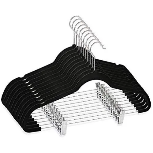 Casafield - 10 Black Velvet Non-Slip Pants Hangers with Adjustable Metal Clips - Space Saving & Chrome Swivel Hook for Dress Clothes, Trousers, Shirts, Skirts, Slacks, Sweaters Casafield - 10 Black Velvet Non-Slip Pants Hangers with Adjustable Metal Clips - Space Saving & Chrome Swivel Hook for Dress Clothes, Trousers, Shirts, Skirts, Slacks, Sweaters