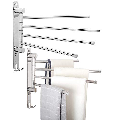 WEBI Swivel Towel Bar - 2 Packs,4-Arm,Stainless Steel Space Saving- Swing Out Towel Rack Hanger Holder,Wall Mount,Polished Finish/Chromed