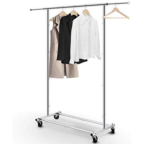 Simple Trending Standard Rod Clothing Garment Rack, Rolling Clothes Organizer on Wheels for Hanging Clothes, Chrome