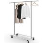 Simple Trending Standard Rod Clothing Garment Rack, Rolling Clothes Organizer on Wheels for Hanging Clothes, Chrome