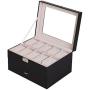 unbrand Large 20 Slot Leather Watch Boxes Display Case Organizer Glass Top Jewelry Storage