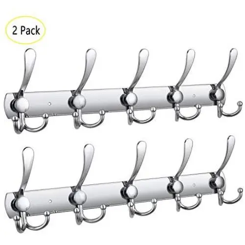Oyeye Wall Mount Coat Hooks, 2 Pack 15 Hooks Heavy Duty Stainless Steel Coat Hook Rail for Coat Hat Towel Purse Robes Oyeye Wall Mount Coat Hooks, 2 Pack 15 Hooks Heavy Duty Stainless Steel Coat Hook Rail for Coat Hat Towel Purse Robes