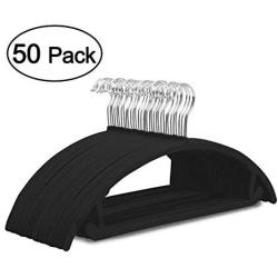 Voilamart Velvet Hangers Pack of 50 No Shoulder Bumps Suit Hangers with Chrome Hooks, Non Slip Space Saving Clothes Hangers Heavy Duty Rounded Hangers for Sweaters, Coat, Pants, Shirts, Dresses