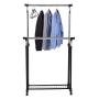 K&A Company Rack Double Adjustable Rolling Hanger Garment Rail Shoe Clothes Shelf Organizer Portable W Clothing Shoes Rod Bar Row Silver