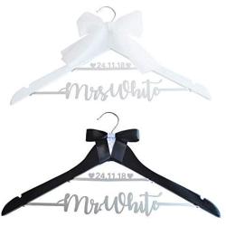 F&M HANDMADE Personalized Wedding Hanger,Bridal Hanger,Wedding Dress Hanger,Custom Bride Hanger, Couple Wedding Hanger (White Hanger)