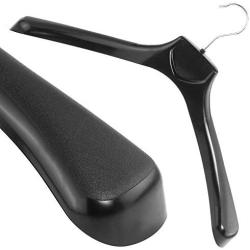 HANGERWORLD Pack of 5 Strong Black Plastic Clothes Hangers - 17.7 Inches with 6cm Shoulder Support for Jacket, Coat etc