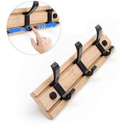 Gorgeous Gorgeous Bamboo Wall Mounted Coat Rack Movable 3 Coat Hooks for Bags Clothes Umbrella in Hallway Bathroom Living Room Bedroom