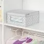 mDesign Soft Stackable Fabric Closet Storage Organizer Holder Boxes - Clear Window and Lid, for Child/Kids Room, Nursery, Playroom - Polka Dot Print - Medium, 4 Pack - Light Gray with White Dots