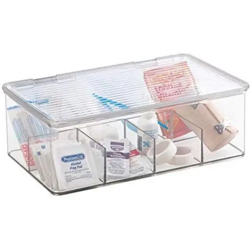 mDesign Plastic First Aid Kit Storage Boxes for Bathroom, Kitchen, Cabinet, Closet, Drawer - Organizes Medicine, Ointments, Adhesive Bandages, Dental, Diabetic Supplies, 8 Divided Sections - Clear mDesign Plastic First Aid Kit Storage Boxes for Bathroom, Kitchen, Cabinet, Closet, Drawer - Organizes Medicine, Ointments, Adhesive Bandages, Dental, Diabetic Supplies, 8 Divided Sections - Clear
