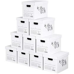 SEMAXE Stroage Carton Boxes with Lift-Off Lid，Portadle File Storage Tape-Free Assembly Moving Boxes, 10-Pack,14" x 11" x 10"