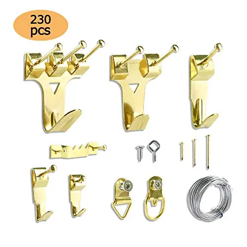 Picture Hangers, Mosskic Picture Hanging Kit Assortment Heavy Duty Picture Photo Frame Hooks for Wall & Wood(230 Pcs)
