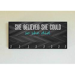 Race Medal Holder/Running Medal Hanger SHE BELIEVED SHE COULD SO SHE DID- Wood Wall Mounted Medal Organizer. CUSTOMIZATION Available