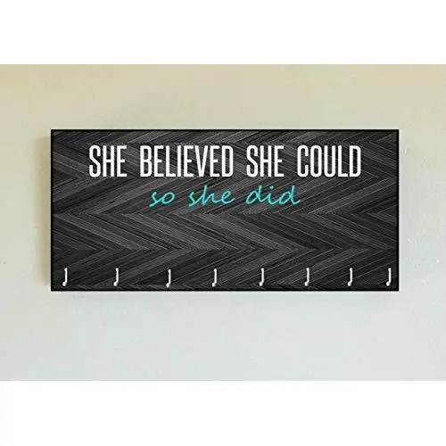 Race Medal Holder/Running Medal Hanger SHE BELIEVED SHE COULD SO SHE DID- Wood Wall Mounted Medal Organizer. CUSTOMIZATION Available