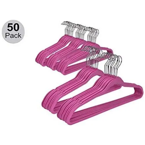 Quality Plastic Non Velvet Non-Flocked Thin Compact Hangers 360 Degree Swivel Hook (Pink Color, 50)