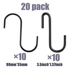 Fwaytech S Shaped Hooks Black Heavy Duty Two Different Shapes S Hooks Hanger for Kitchenware Pots Pans Rack,Coffee Mugs,Dish Towels,Fans,Spoons Utensils,Clothes,Jeans,Cups,Bags and Plants (H-B)