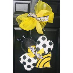 Polka Dot Bee Burlap Door Hanger- Bee Burlap Door Hanger-Spring Door Hanger- Spring Wreath- Bee Wreath-Door Decor