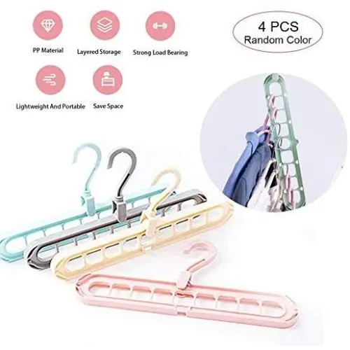KaiKai Magic Hangers Closet Space Saving Clothes Hangers Rotate Non Slip Hangers Multifunctional Hanger Organizer with 9 Holes for Drying and Storage(4 PCS)