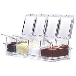 IVYONE Clear Seasoning Boxes | Seasoning Rack Spice Pots | Spice Boxes Serving Set | Storage Container Compartment Condiment Jars - Cruet with Cover and Spoon