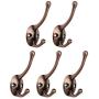 uxcell 5pcs Dual Wall Hooks Zinc Alloy Wall Mounted Coat Hat Double Robe Hooks Clothes Hanger Holder w Screws Copper Tone