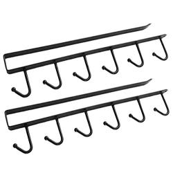 Juner Home Hook Coat and Hat Rack | 2 Pack | 6 Hooks | 27 Inches | Wall Mount | Decorative Home Storage | Entryway Foyer Hallway Bathroom Bedroom Rail | Iron Hooks | White And Black (Black)