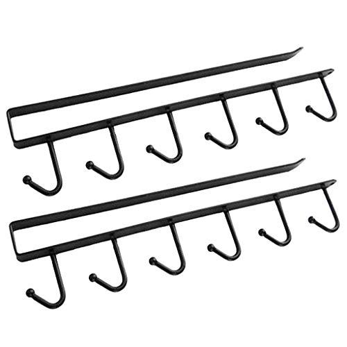 Juner Home Hook Coat and Hat Rack | 2 Pack | 6 Hooks | 27 Inches | Wall Mount | Decorative Home Storage | Entryway Foyer Hallway Bathroom Bedroom Rail | Iron Hooks | White And Black (Black)