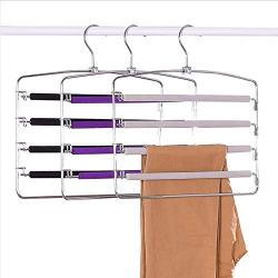 Wgxyihai Hanger Towel Towel Rack AZ Pants Hanger Multi Layer Clothes Towel Rack Trouser Hangers Space Saver for Closet Wardrobe Storage with Non-Slip Foam Padded (Color : Gray, Size : 2)