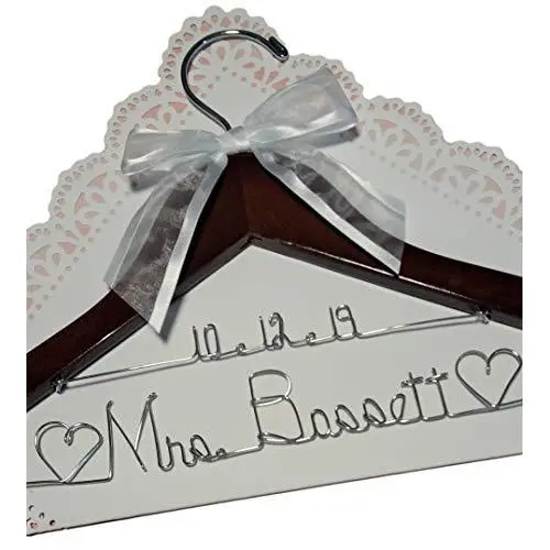 Personalized Bridal Wedding Dress Hanger With Date - Any Name Custom Made Silver Dark Wood Hanger with Notches in Hanger, Bride Gift - Choice of 9 Bow Colors. Wedding Shower Gift Personalized Bridal Wedding Dress Hanger With Date - Any Name Custom Made Silver Dark Wood Hanger with Notches in Hanger, Bride Gift - Choice of 9 Bow Colors. Wedding Shower Gift