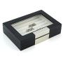 Black Ebony Wood Cufflink Case & Ring Storage Organizer with Stainless Steel Engravable Design Accent Mens Jewelry Boxes for 20 Cufflinks