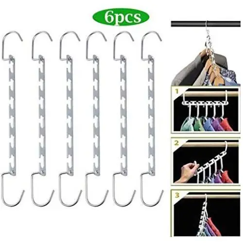 6pcs Multi-Port Support Clothes Hanger Multifunctional Clothes Drying Rack Metal Hangers Organizer Storage Rack for Space Saving Decoration