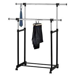 Cypressshop Rolling Laundry Drying Rack Adjustable Telescopic Double Rails Heavy Duty Garment Clothing Hanging Dryer Storage Hanger Clothes Home Furniture