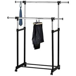 Cypress Shop Rolling Laundry Drying Rack Heavy Duty Adjustable Telescopic Double Rails Garment Clothing Hanging Dryer Storage Hanger Clothes Balcony Room Household Home Furniture