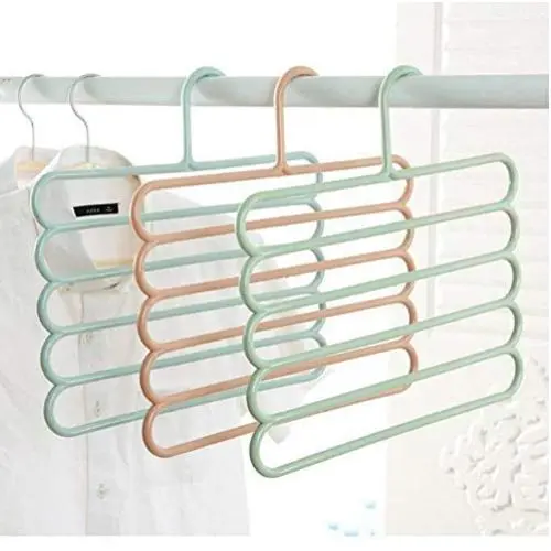 5PC Random Color 5-Layer Clothes Hanger Drying Racks Multi-Functional Innovative Hanger Multi-Storey Scarf Racks Anti-Slip Pants Folder Decoration