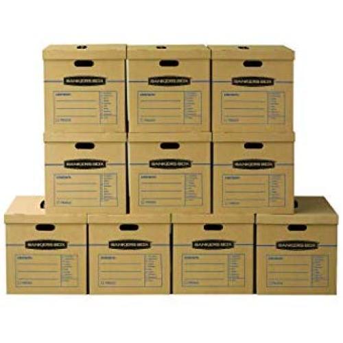 Bankers Boxes SmoothMove Classic Moving Boxes, Tape-Free Assembly, Easy Carry Handles, Large, 21 x 17 x 17 Inches, 10 Pack (7718202)