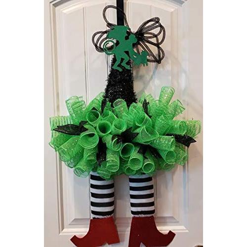 WICKED WITCH HALLOWEEN DECO MESH DOOR DECOR WITH&quotRUBY" SLIPPERS AND FLYING MONKEY - FREE SHIPPING - WREATH HANGER INCLUDED