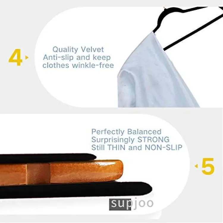 SUPJOO Premium Velvet Hangers-Swivel Rose Gold Hooks - Felt Hangers-HeavyDuty  Non Slip Sturdy Suit Hangers